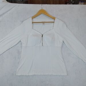 Cache White Women's Top Sweetheart Neckline Gold Zip Front Corset Look Sz.XL